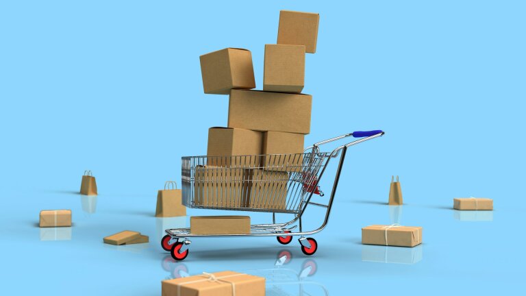 Les sites e-commerce les plus visités en France en 2026 Chariot de courses rempli de colis